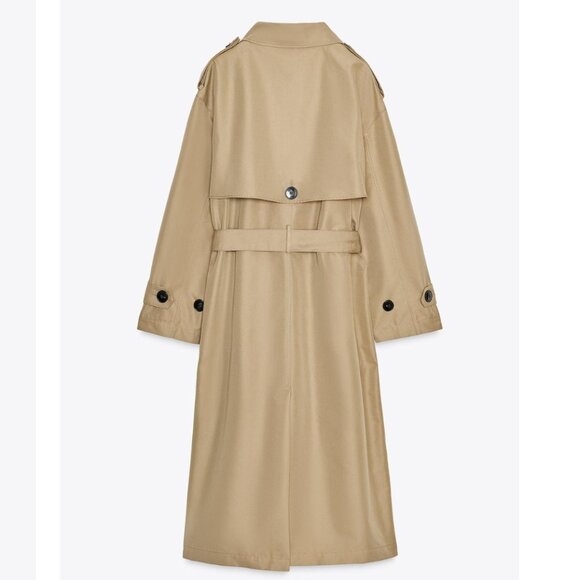 ZARA Light Camel Long Double-breasted Trench Coat With Belt - Picture 7 of 12